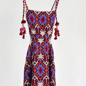 Red and Blue Sleeveless Midi Sundress with Spaghetti Straps